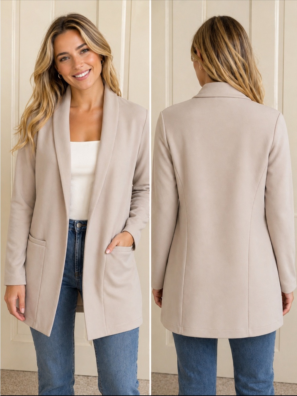 Ricki's Women's Open Front Blazer Jacket in Beige - Picture 2 of 3